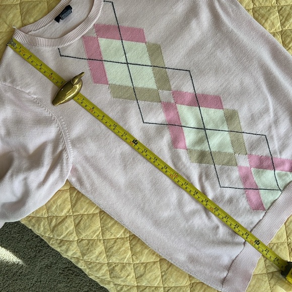 Vintage Izod Argyle Cotton Pullover Crewneck Preppy Light Pink Sweater Size L - Picture 6 of 6